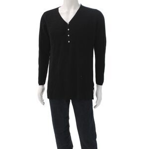 Manrico Cashmere Men Henley Black Cotton V-Neck Button Sweater Size 42